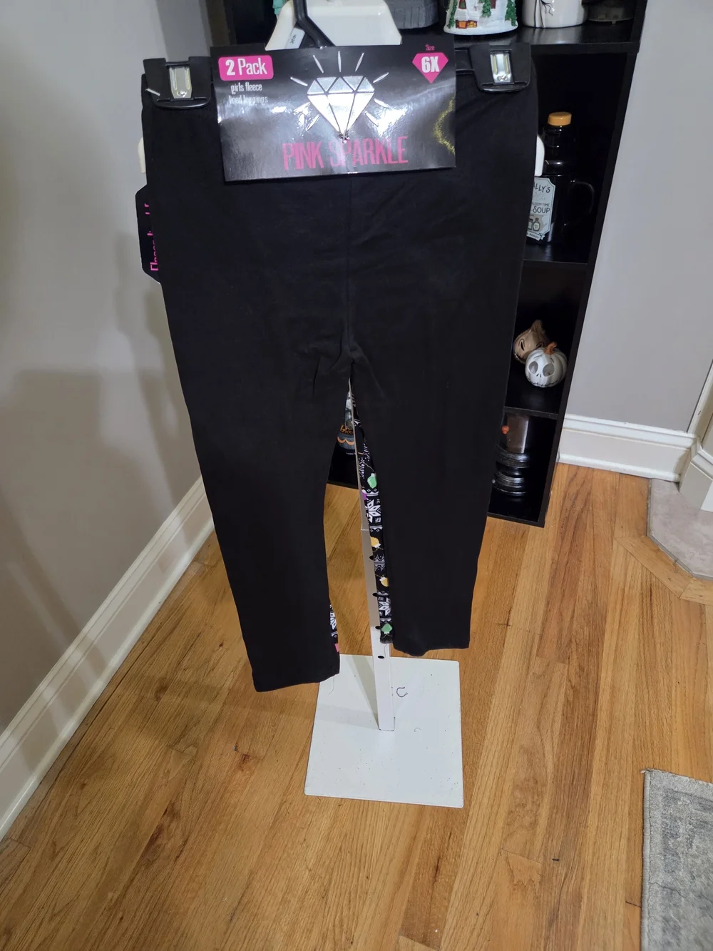 Girls Black Holiday Light Print Leggings Set